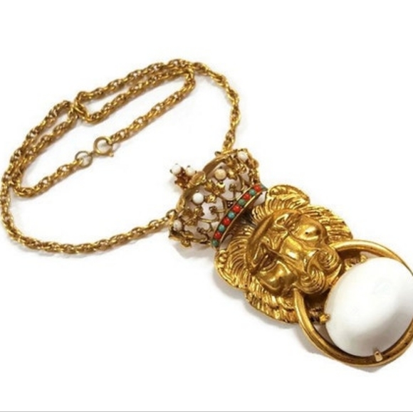 Pauline Rader Huge Haute Couture Runway Crowned Lion Necklace Signed - Picture 2 of 4